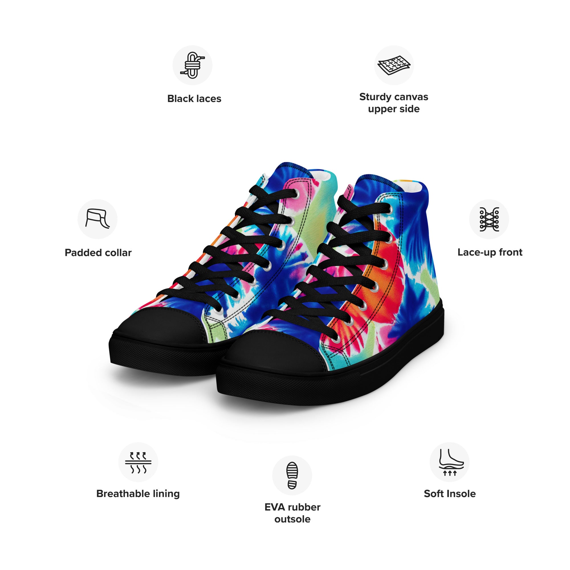 Women’s high top canvas shoes- Hearts Tie Dye Pattern 01