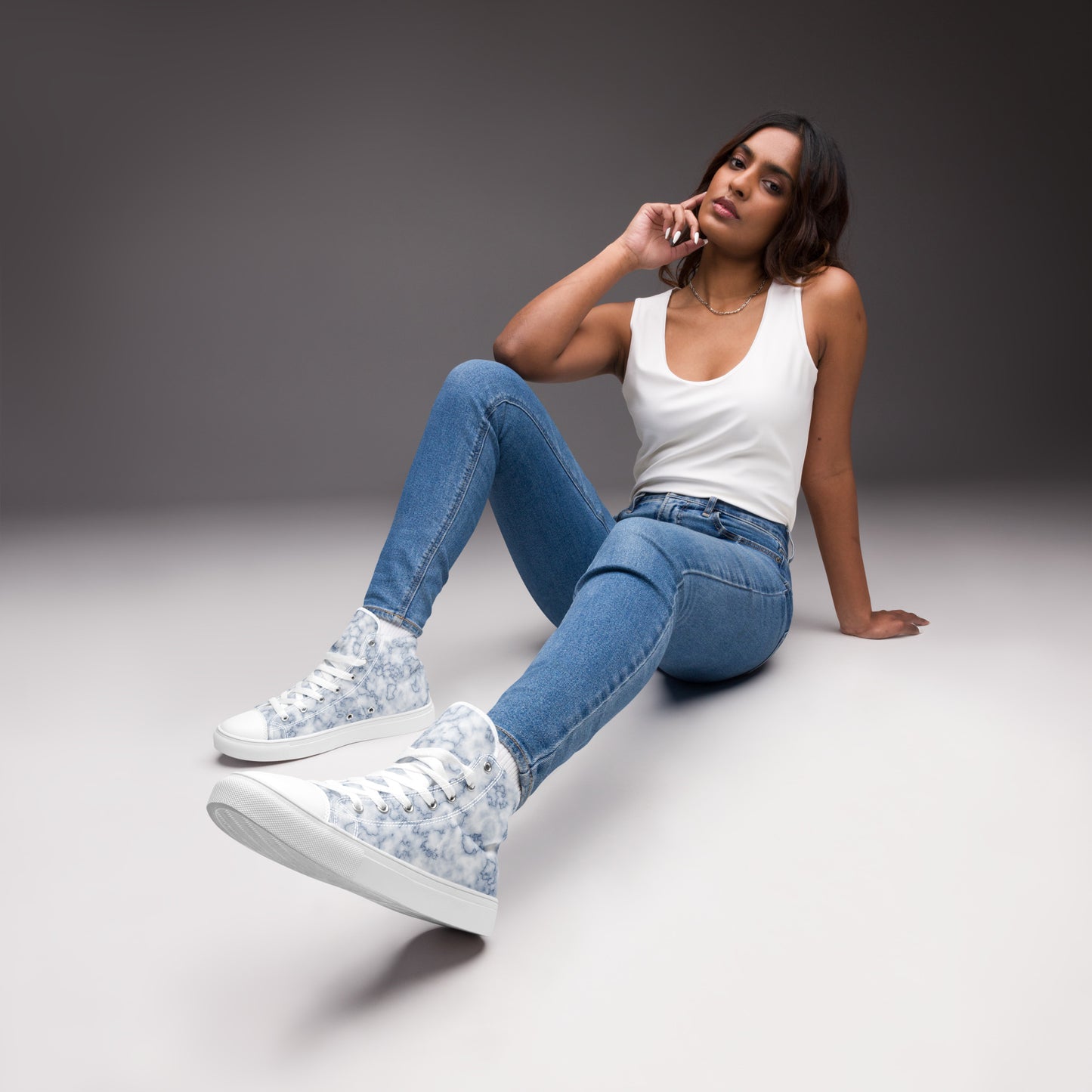 Women’s high top canvas shoes- Blue Marble