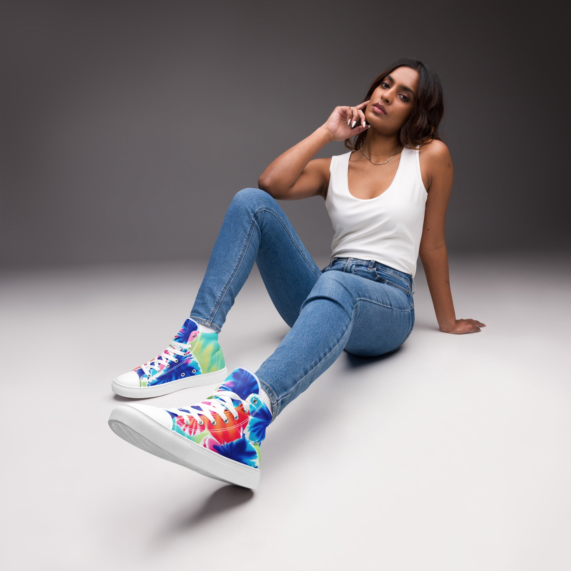 Women’s high top canvas shoes- Hearts Tie Dye Pattern I