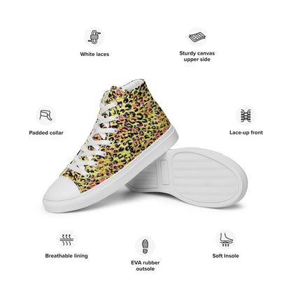 Women’s high top canvas shoes- Zebra and Leopard Print Yellow with Orange