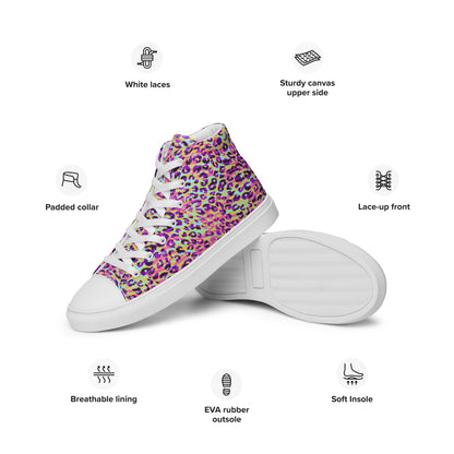 Women’s high top canvas shoes- Zebra and Leopard Print Pink with Yellow