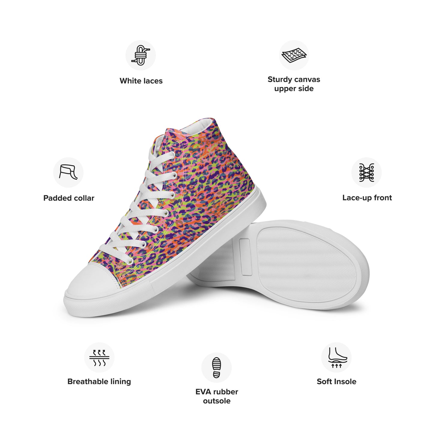 Women’s high top canvas shoes- Zebra and Leopard Print Orange with Yellow