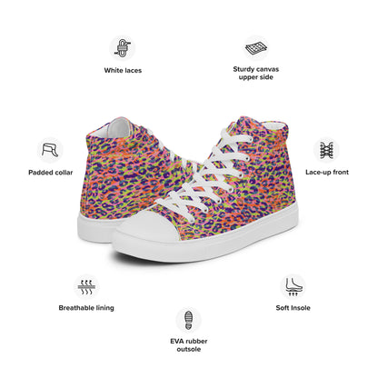 Women’s high top canvas shoes- Zebra and Leopard Print Orange with Yellow