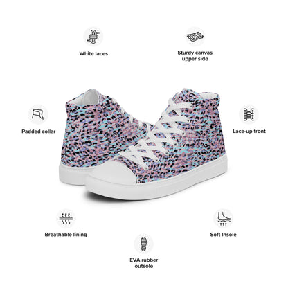 Women’s high top canvas shoes- Zebra and Leopard Print Pink with Cyan