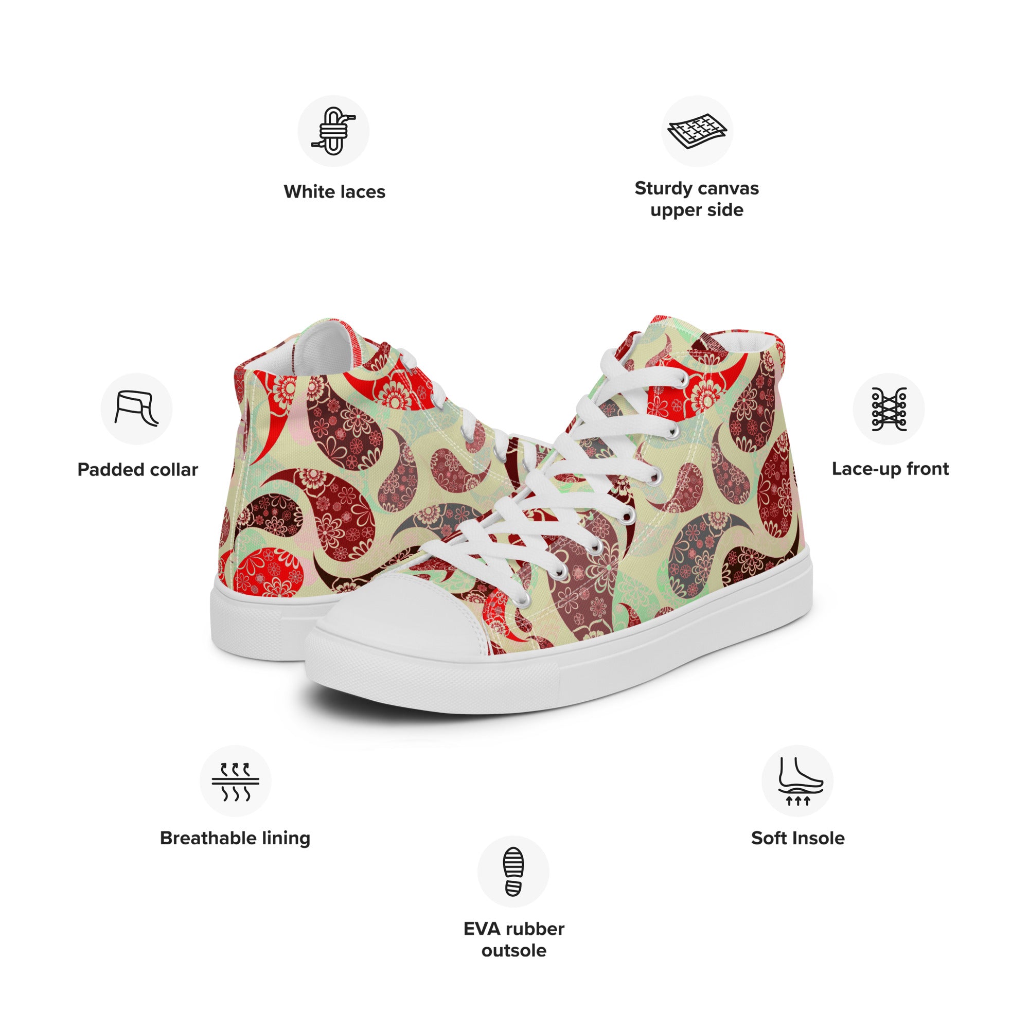 Women’s high top canvas shoes- Paisley Pattern 04