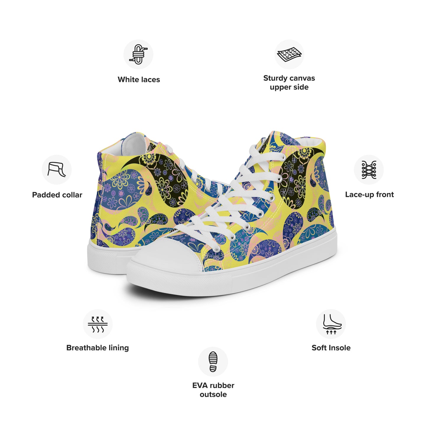 Women’s high top canvas shoes- Paisley Pattern III