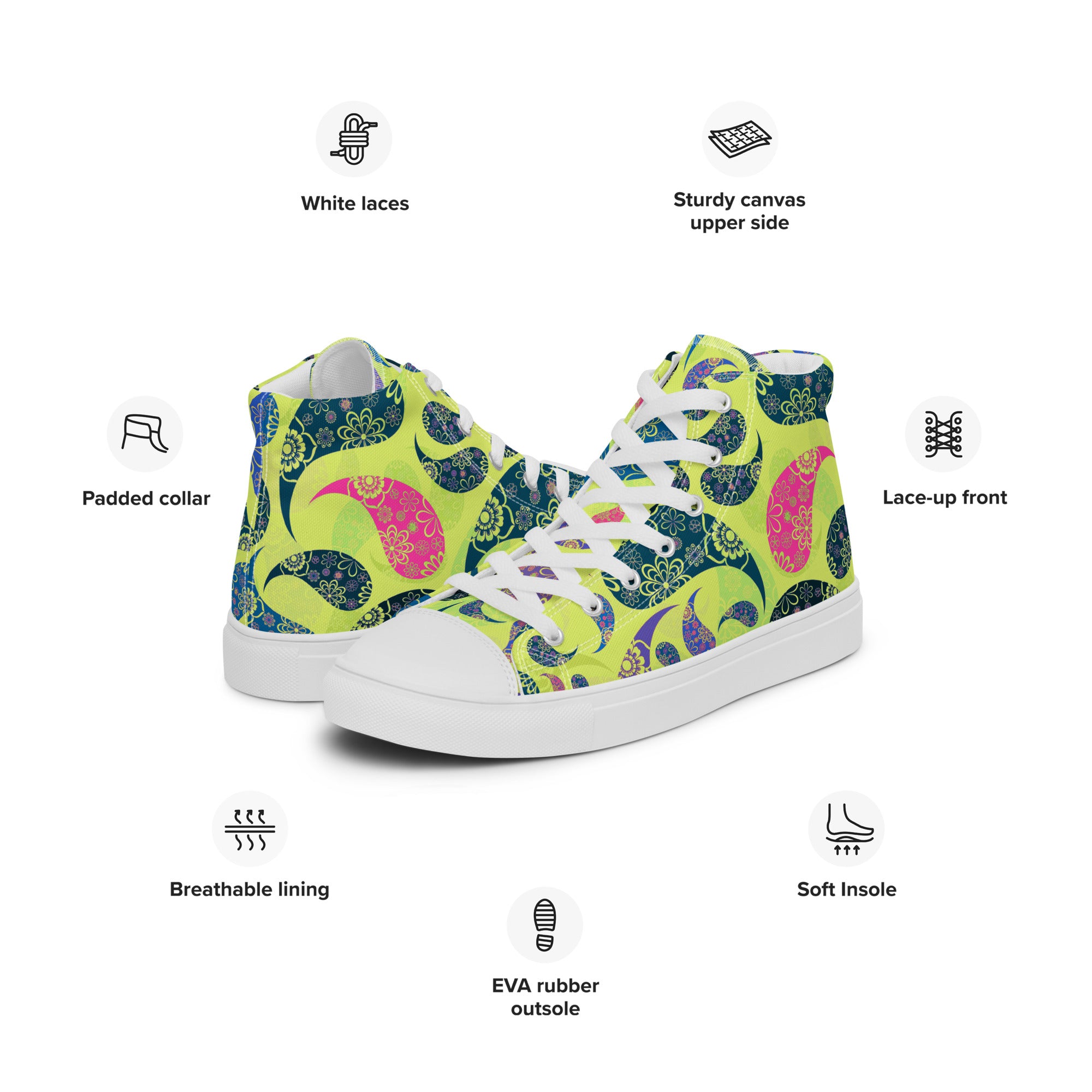 Women’s high top canvas shoes- Paisley Pattern I