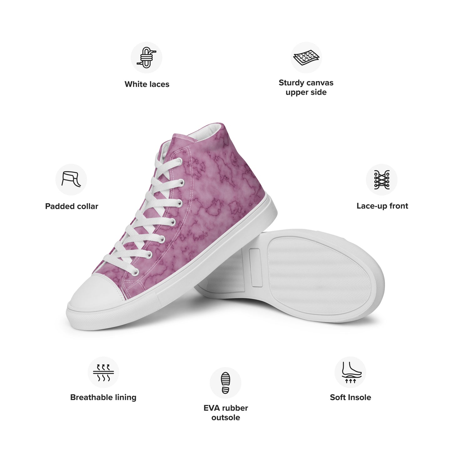 Women’s high top canvas shoes- Pink Marble