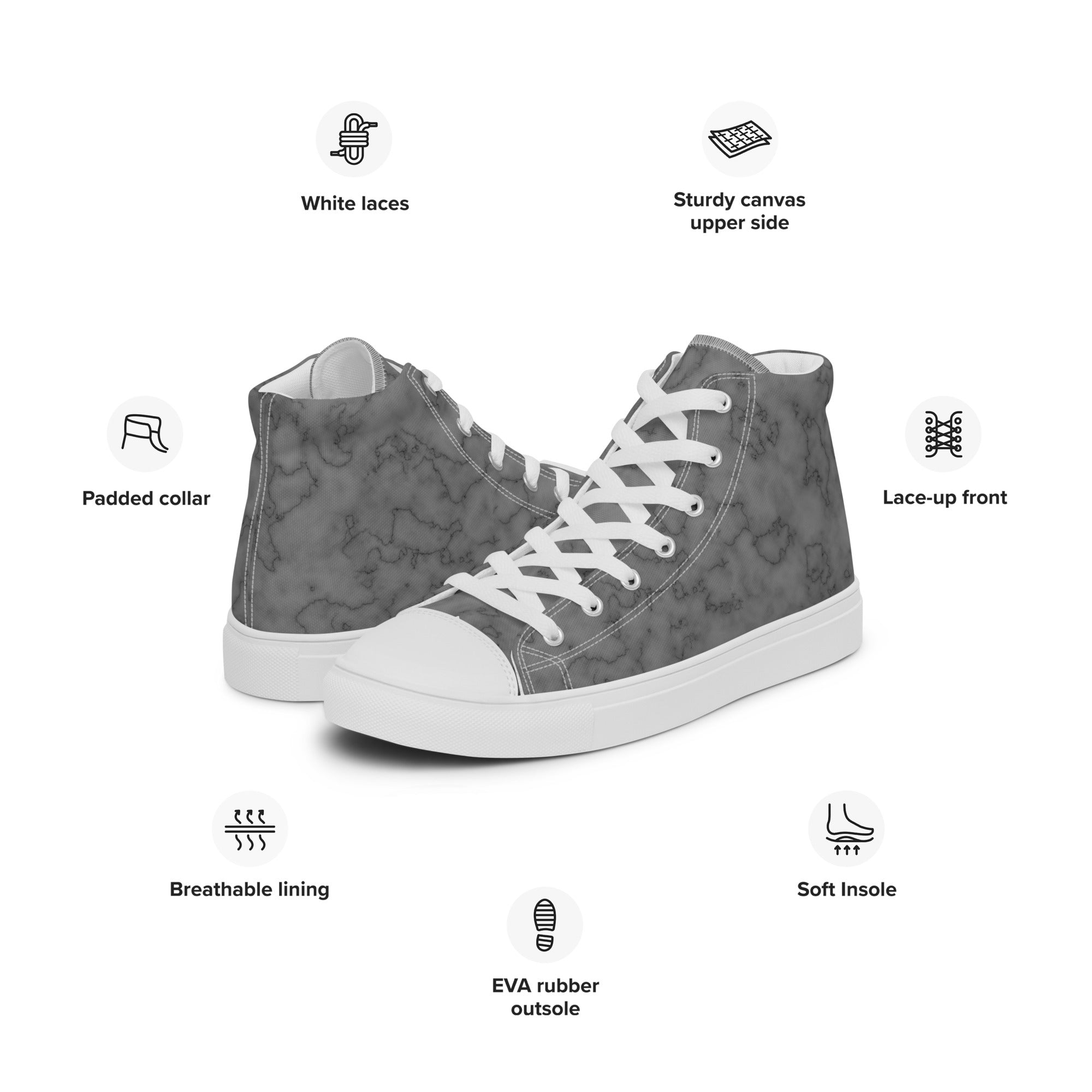 Women’s high top canvas shoes- Grey Marble