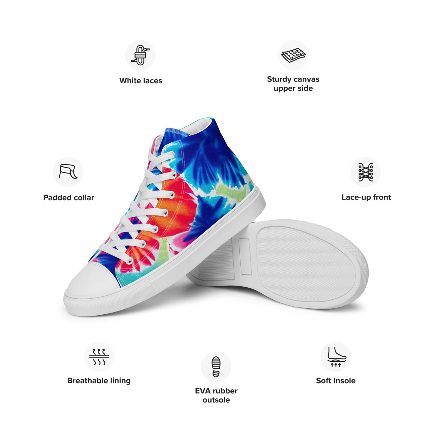 Women’s high top canvas shoes- Hearts Tie Dye Pattern I