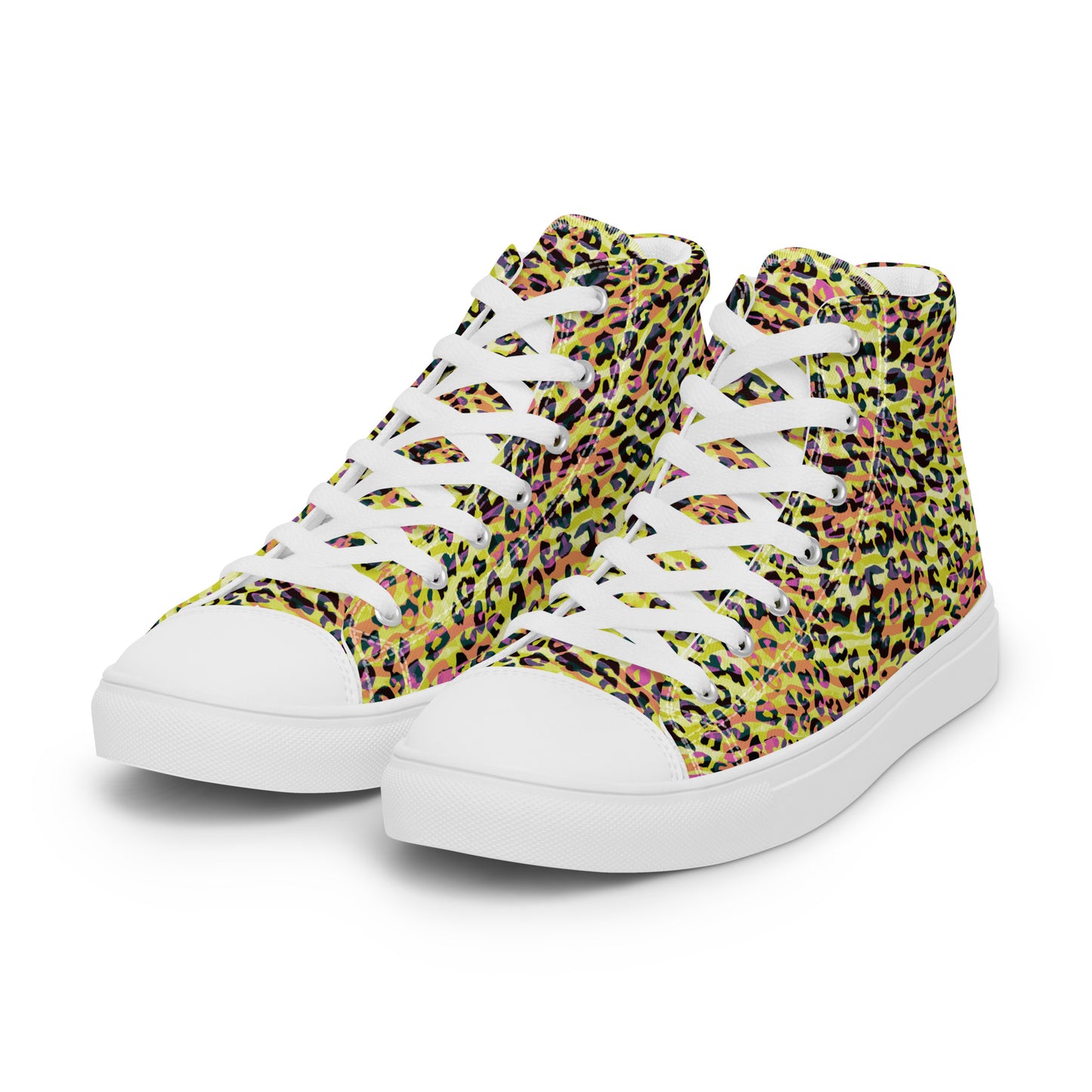 Women’s high top canvas shoes- Zebra and Leopard Print Yellow with Orange