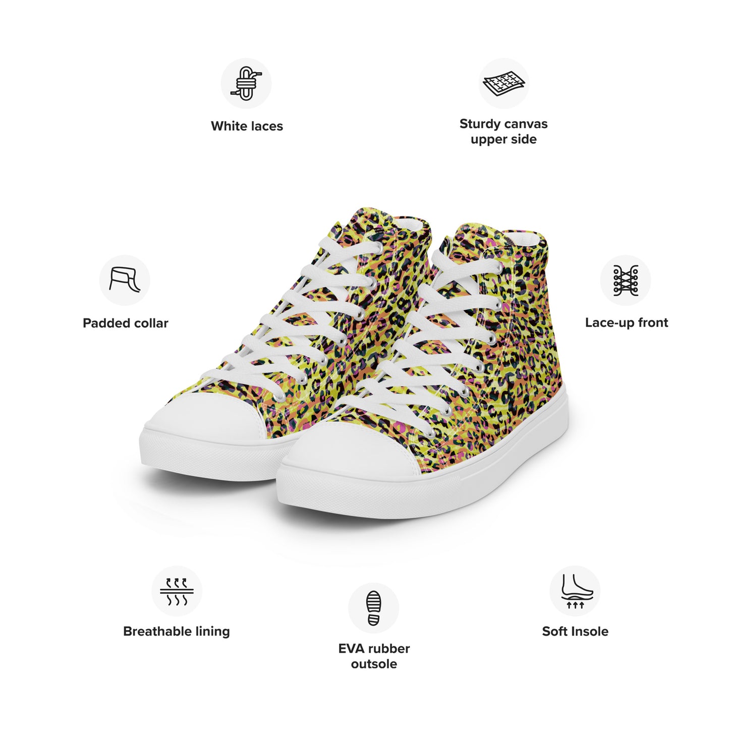 Women’s high top canvas shoes- Zebra and Leopard Print Yellow with Orange