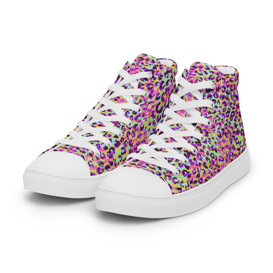 Women’s high top canvas shoes- Zebra and Leopard Print Pink with Yellow