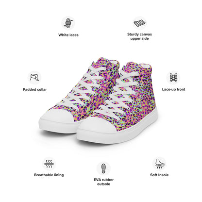 Women’s high top canvas shoes- Zebra and Leopard Print Pink with Yellow