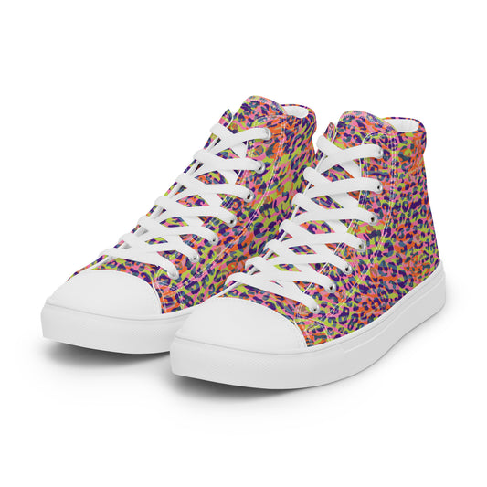 Women’s high top canvas shoes- Zebra and Leopard Print Orange with Yellow