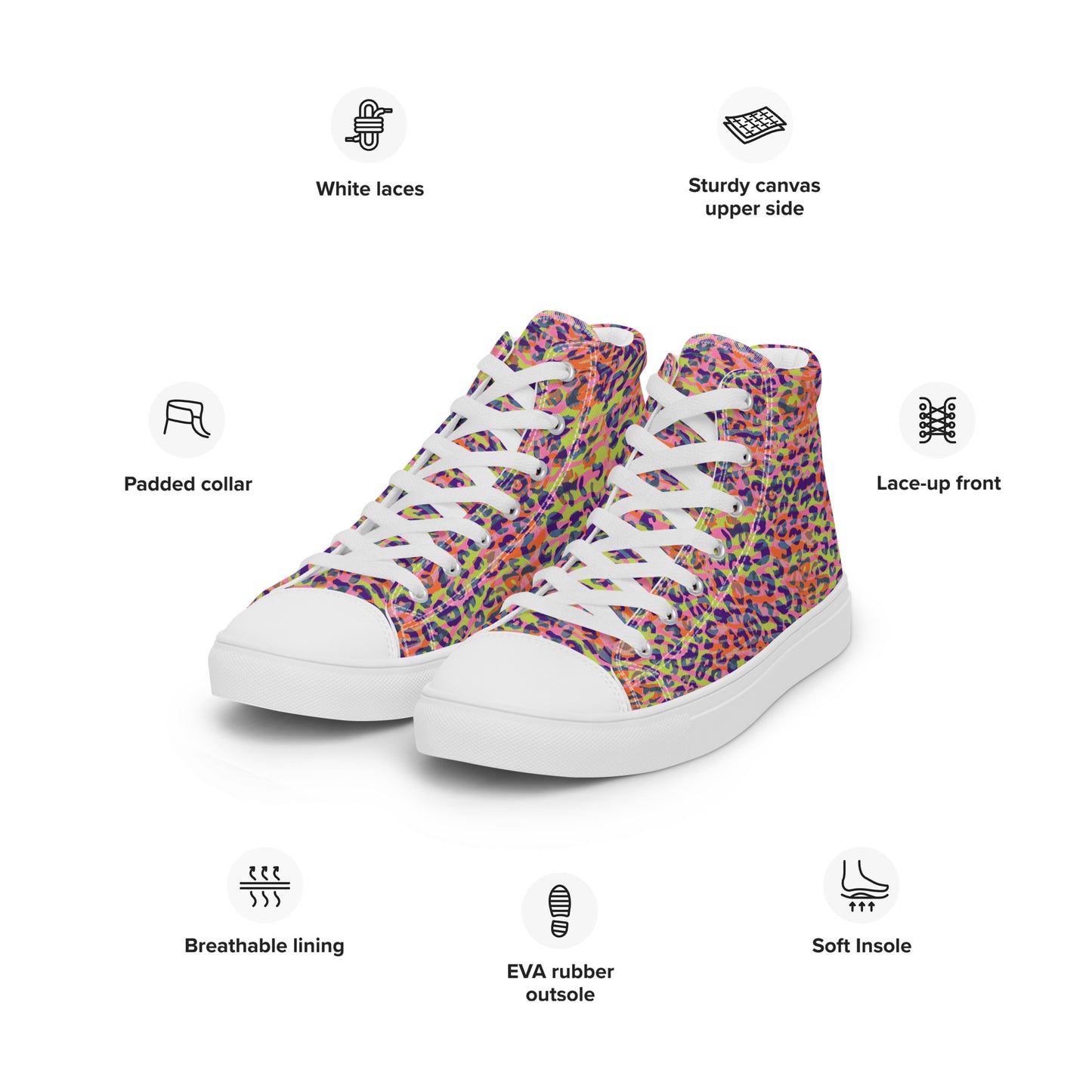 Women’s high top canvas shoes- Zebra and Leopard Print Orange with Yellow