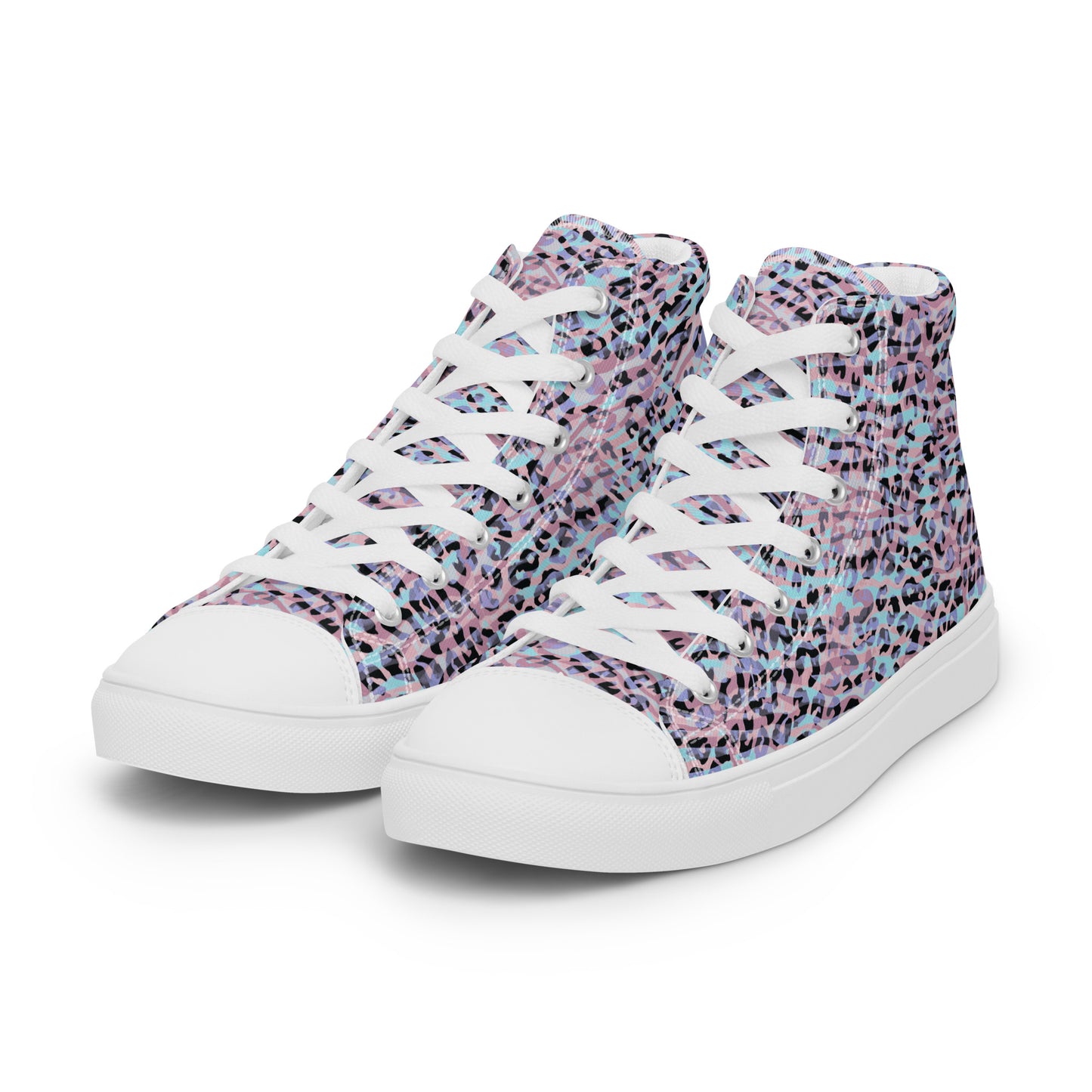 Women’s high top canvas shoes- Zebra and Leopard Print Pink with Cyan