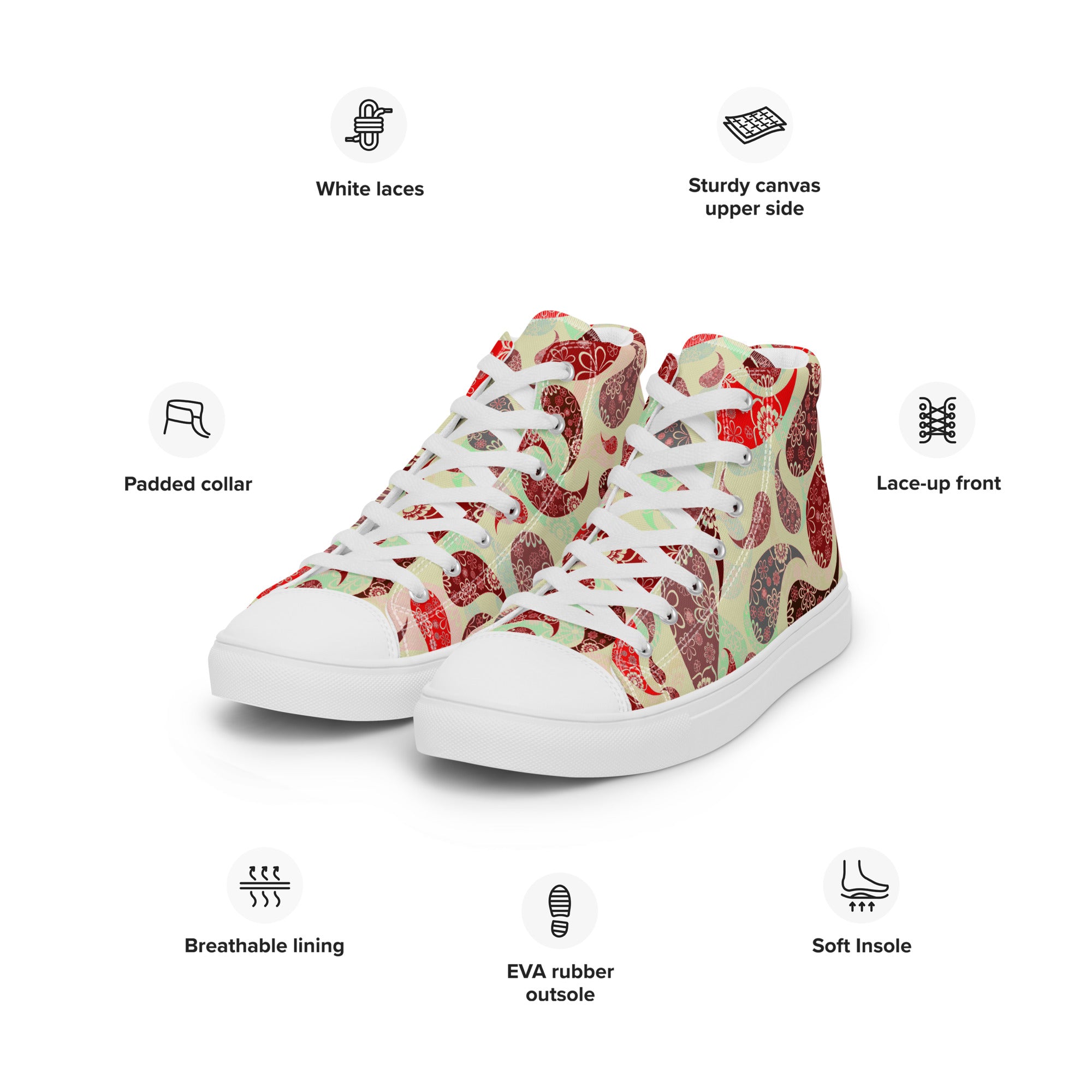 Women’s high top canvas shoes- Paisley Pattern IV