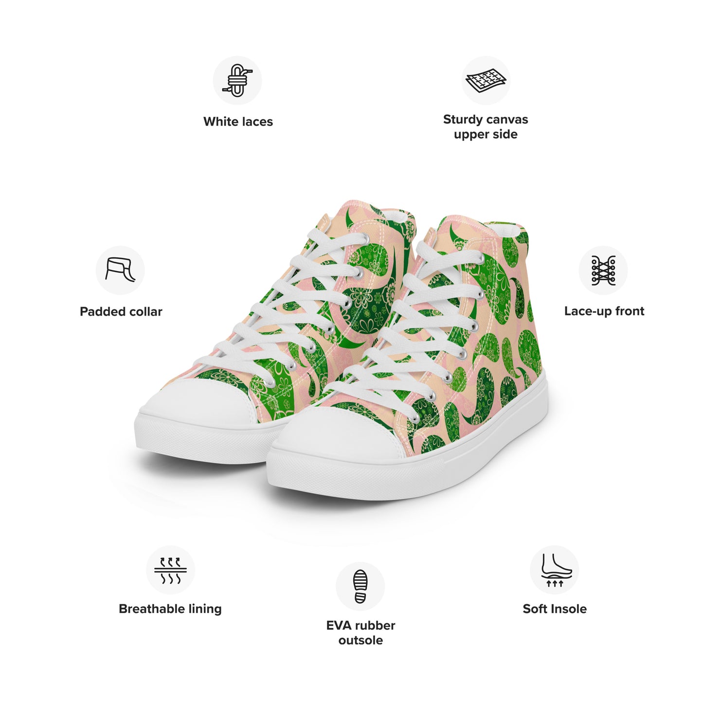 Women’s high top canvas shoes- Paisley Pattern II