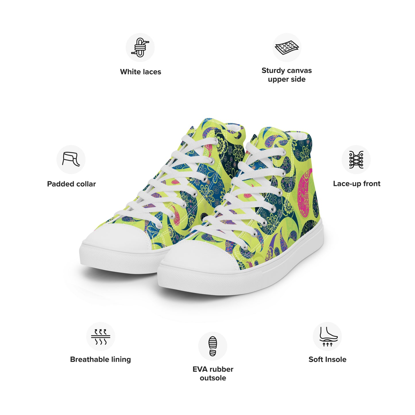 Women’s high top canvas shoes- Paisley Pattern I