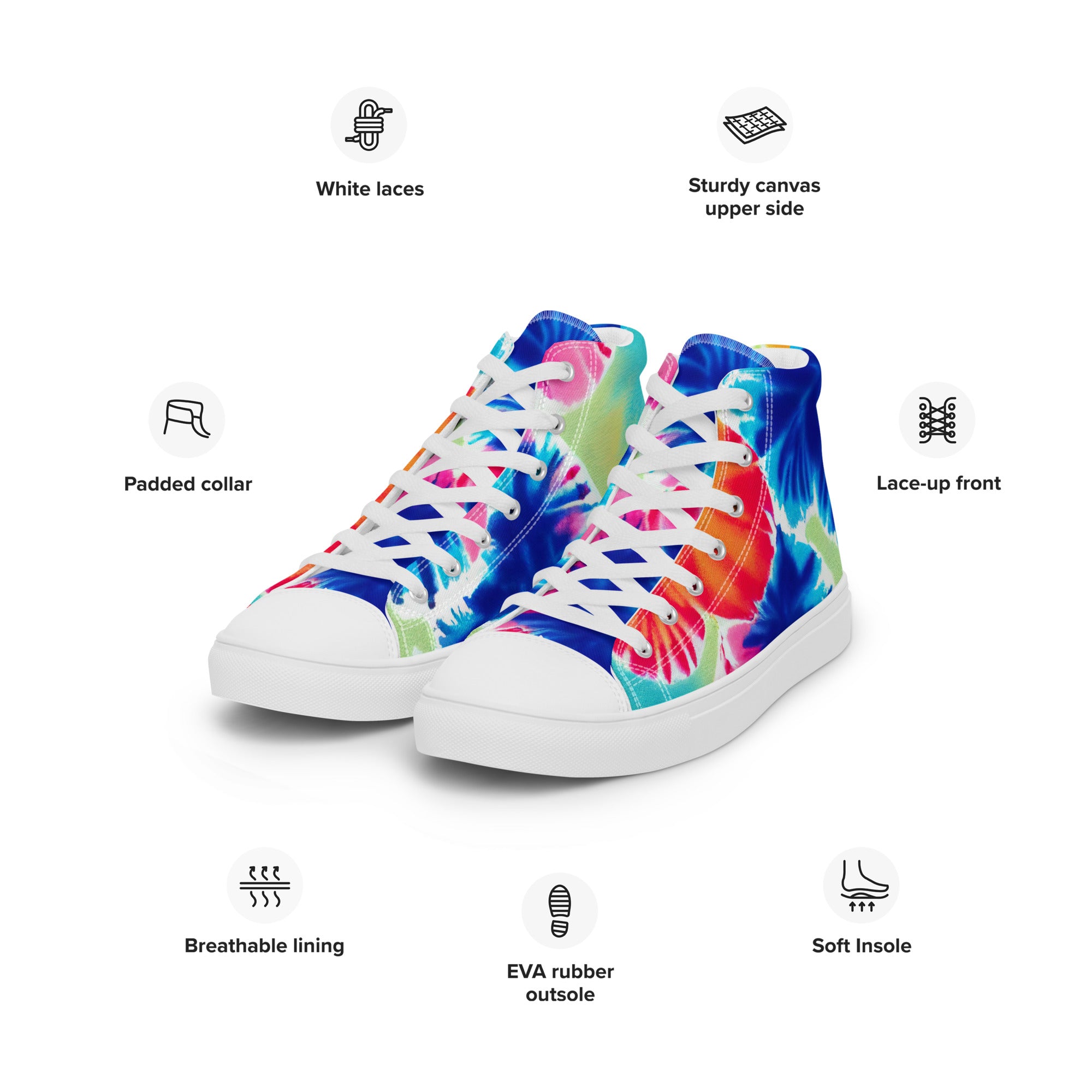 Women’s high top canvas shoes- Hearts Tie Dye Pattern 01