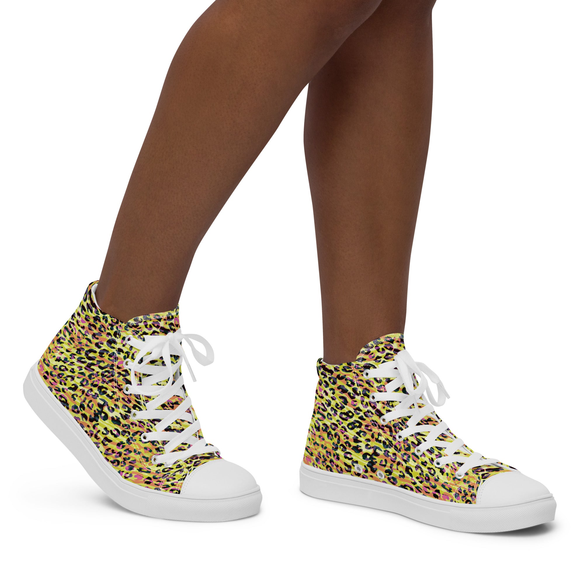 Women’s high top canvas shoes- Zebra and Leopard Print Yellow with Orange