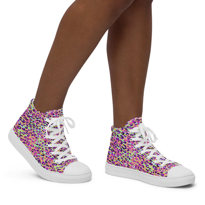 Women’s high top canvas shoes- Zebra and Leopard Print Pink with Yellow