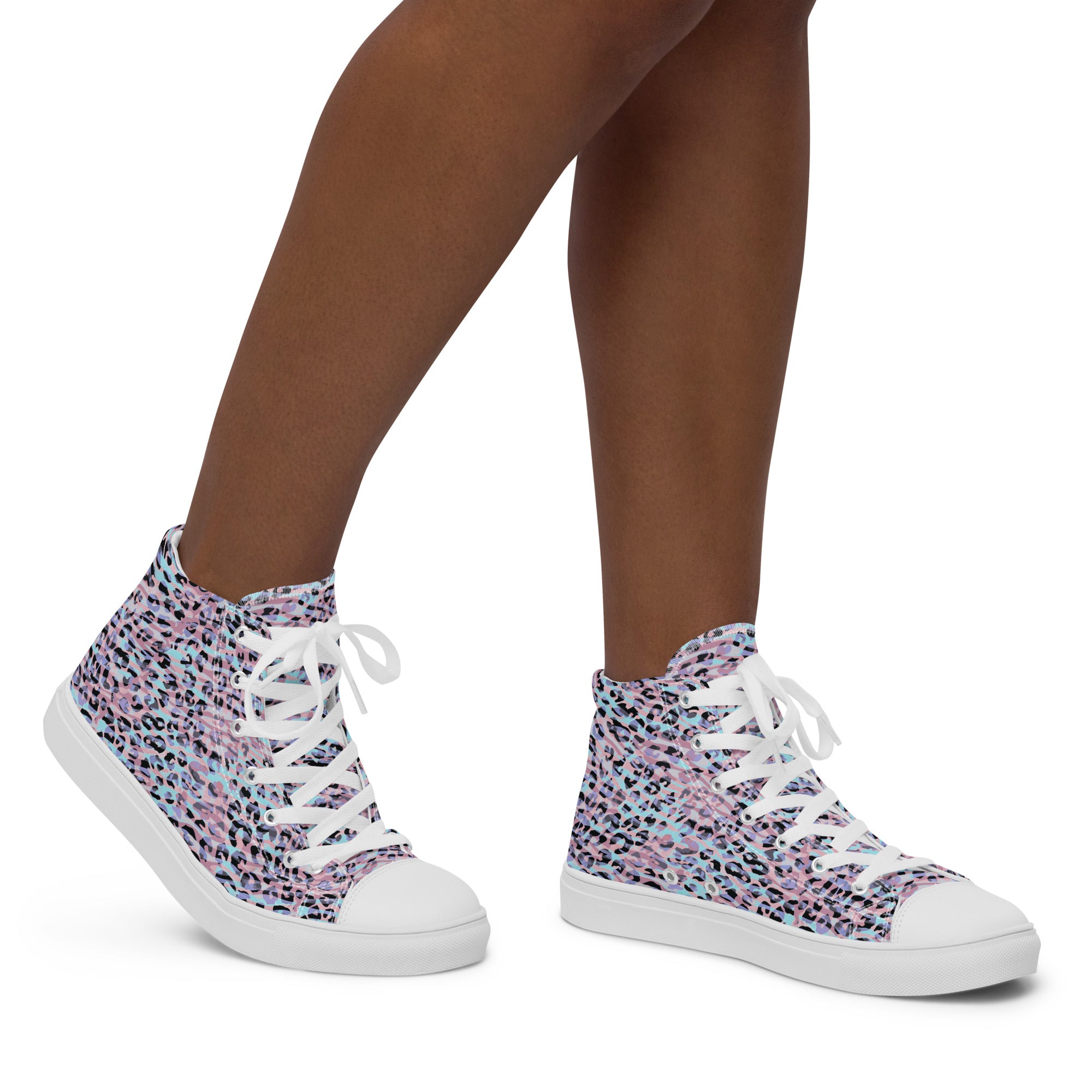 Women’s high top canvas shoes- Zebra and Leopard Print Pink with Cyan