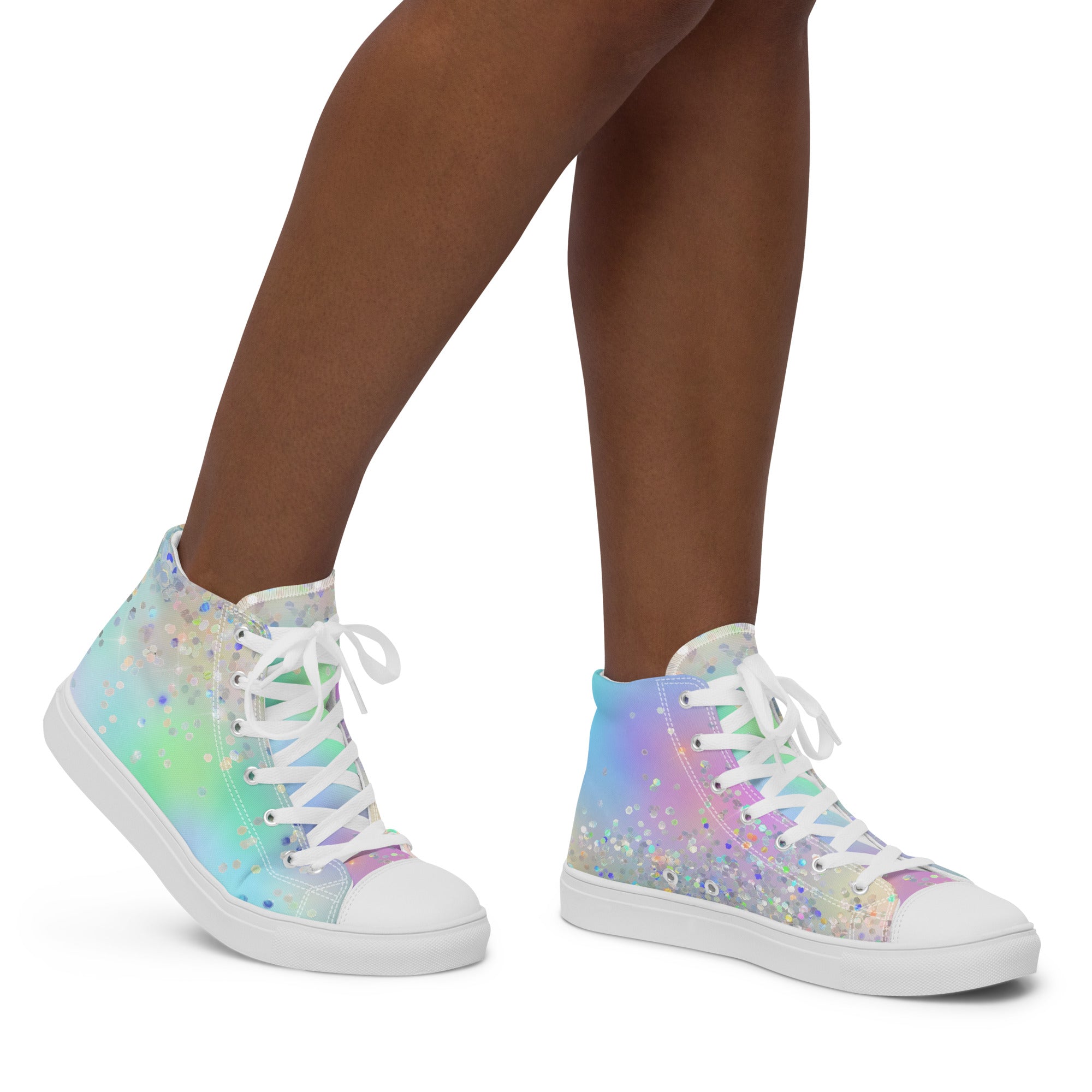 Women’s high top canvas shoes- Rainbow Holographic Glitter