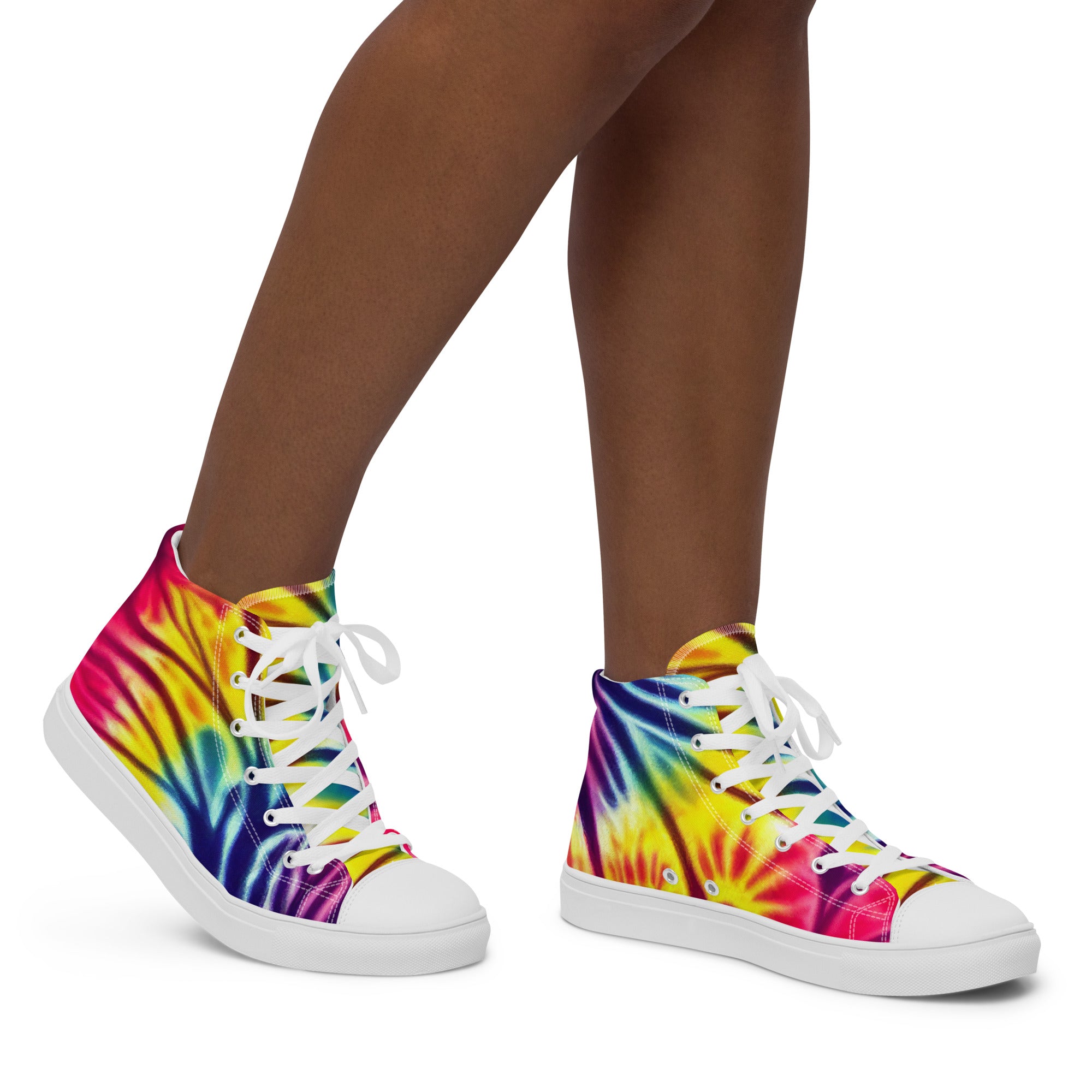 Women’s high top canvas shoes- Floral Tie Dye Pattern 01