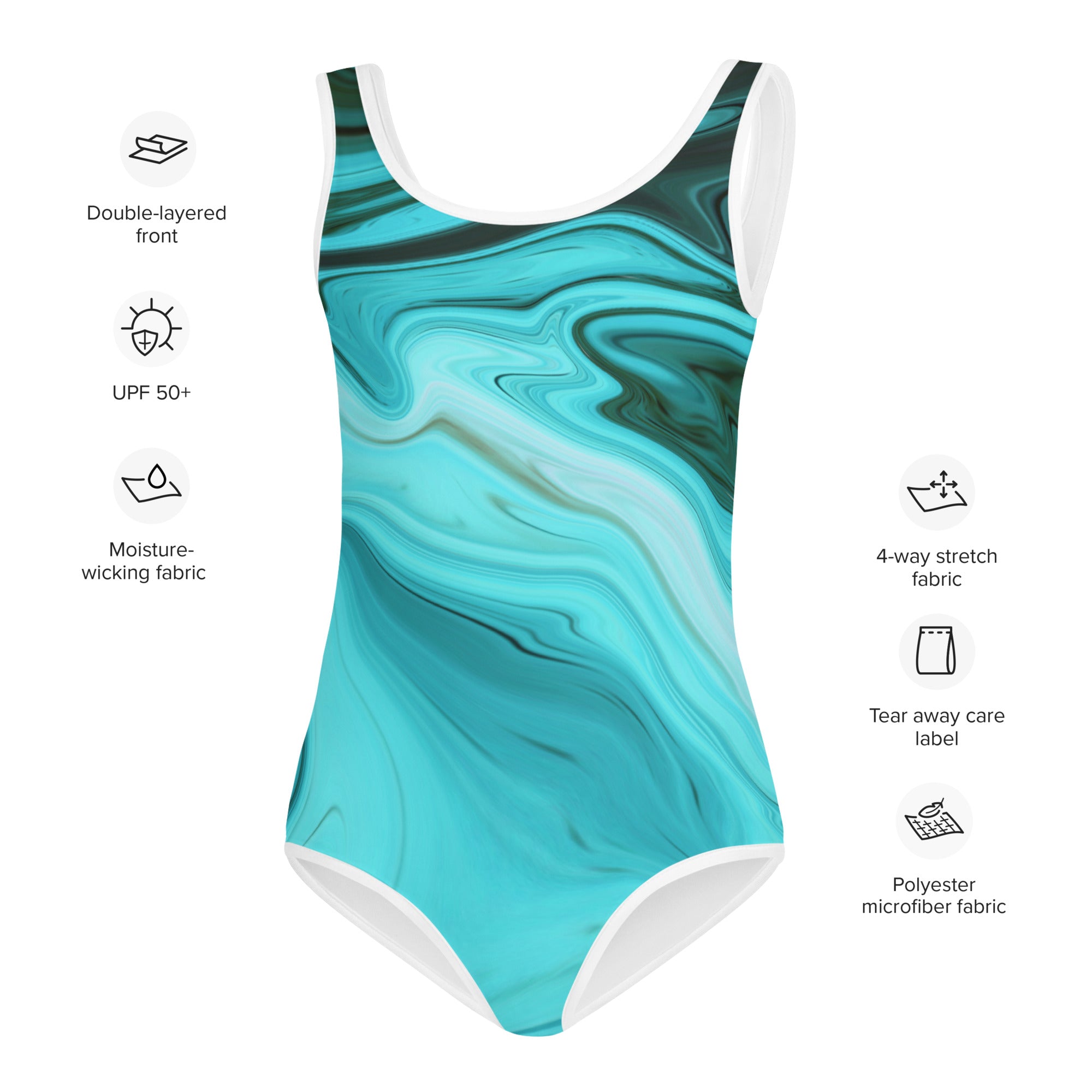 Kids Swimsuit- Liquide Marble Blue