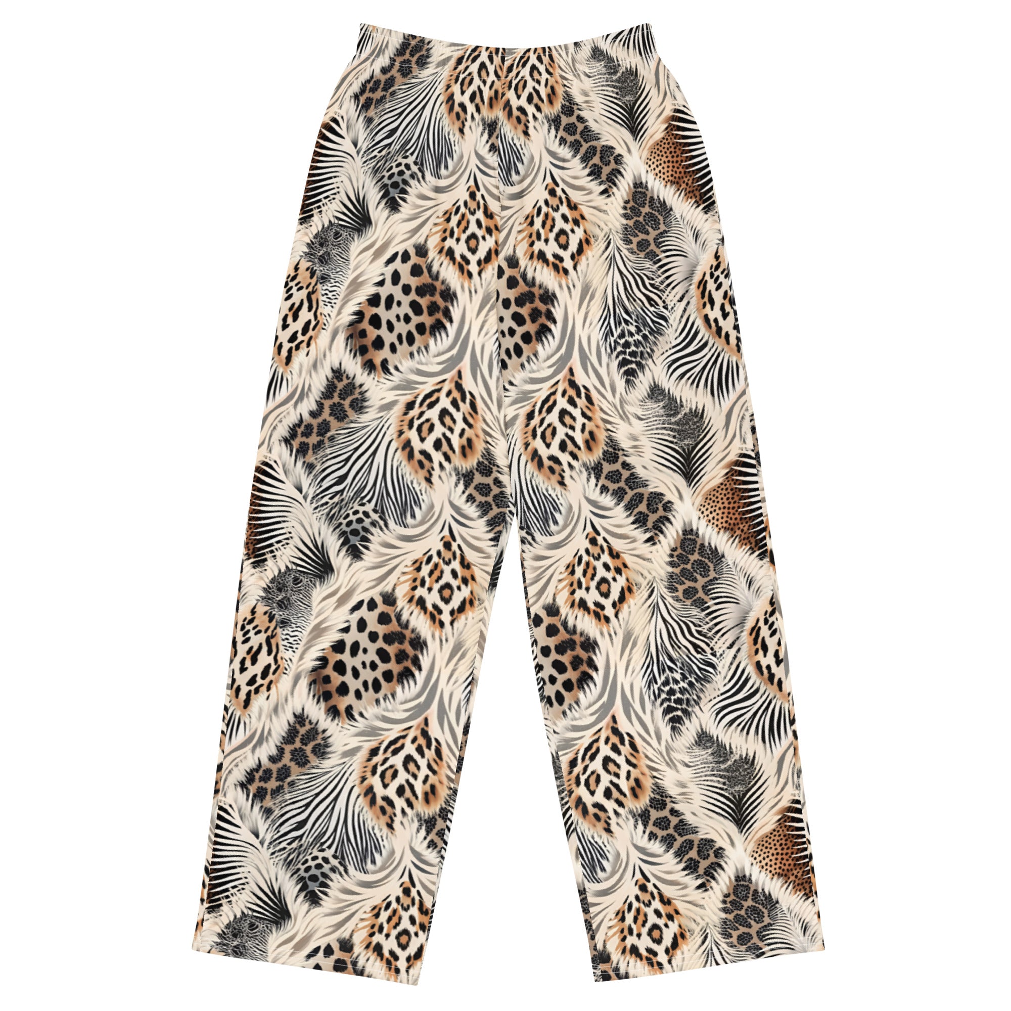 unisex wide-leg pants- Artsy Animal Print Design I