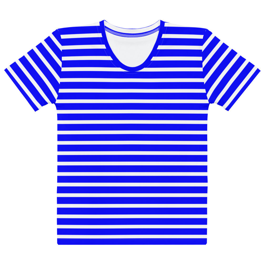 Women's T-shirt- White and Blue Striped