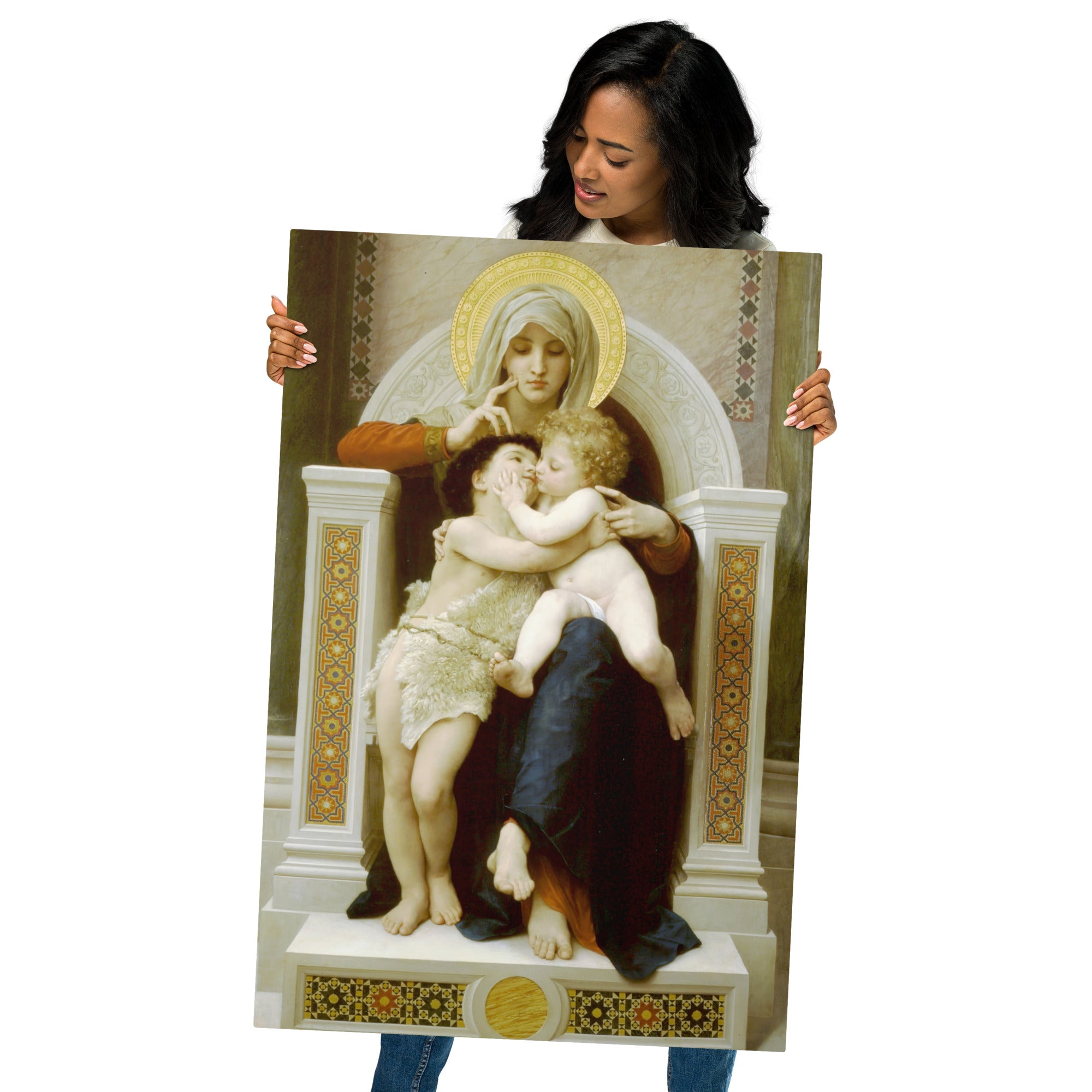 Metal prints-William Bouguereau-French 1825-1905-Madonna with child and John the Baptist 1875