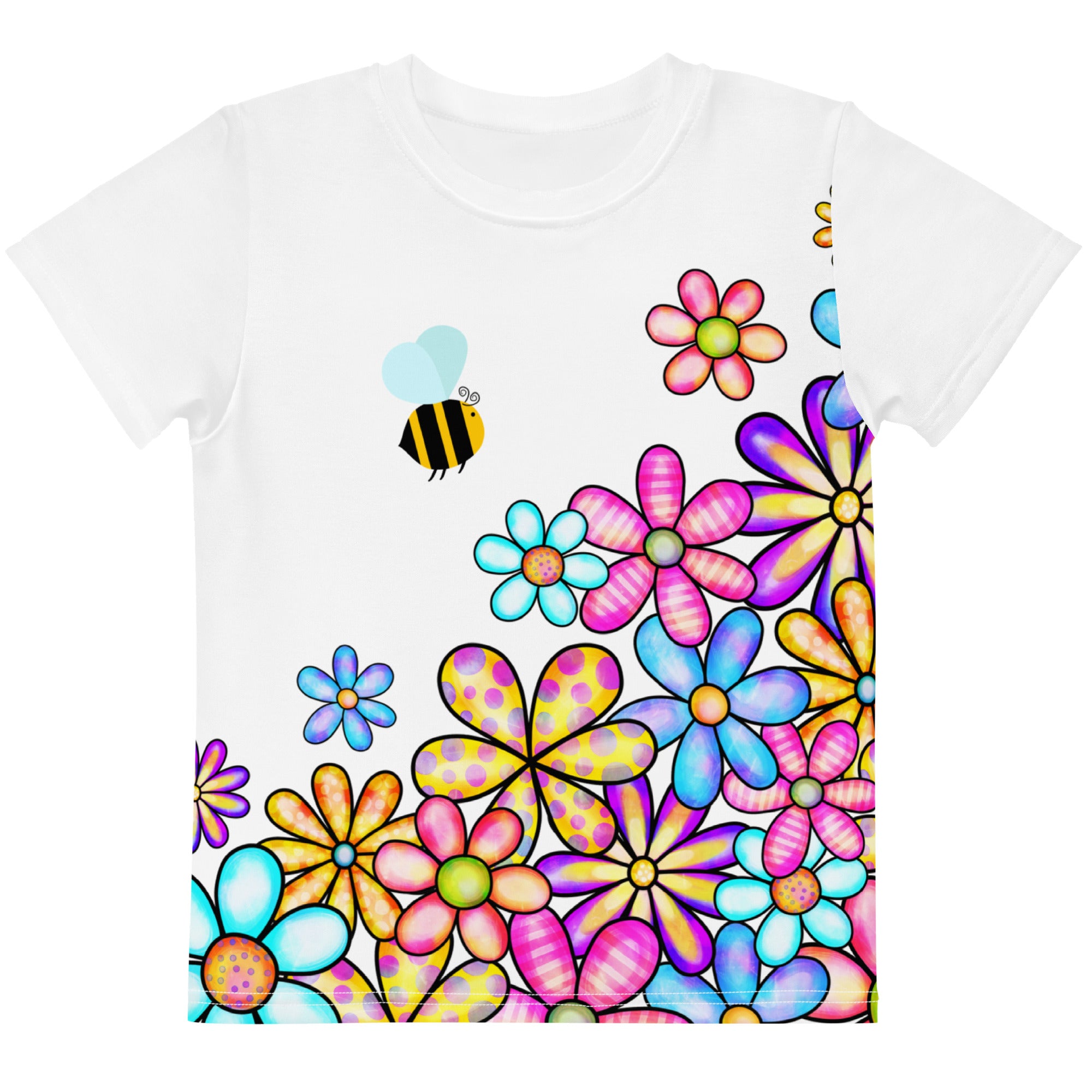 Kids crew neck t-shirt-Flower Doodle II