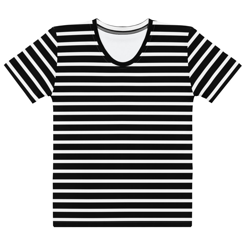 Women's T-shirt- White and Black Striped