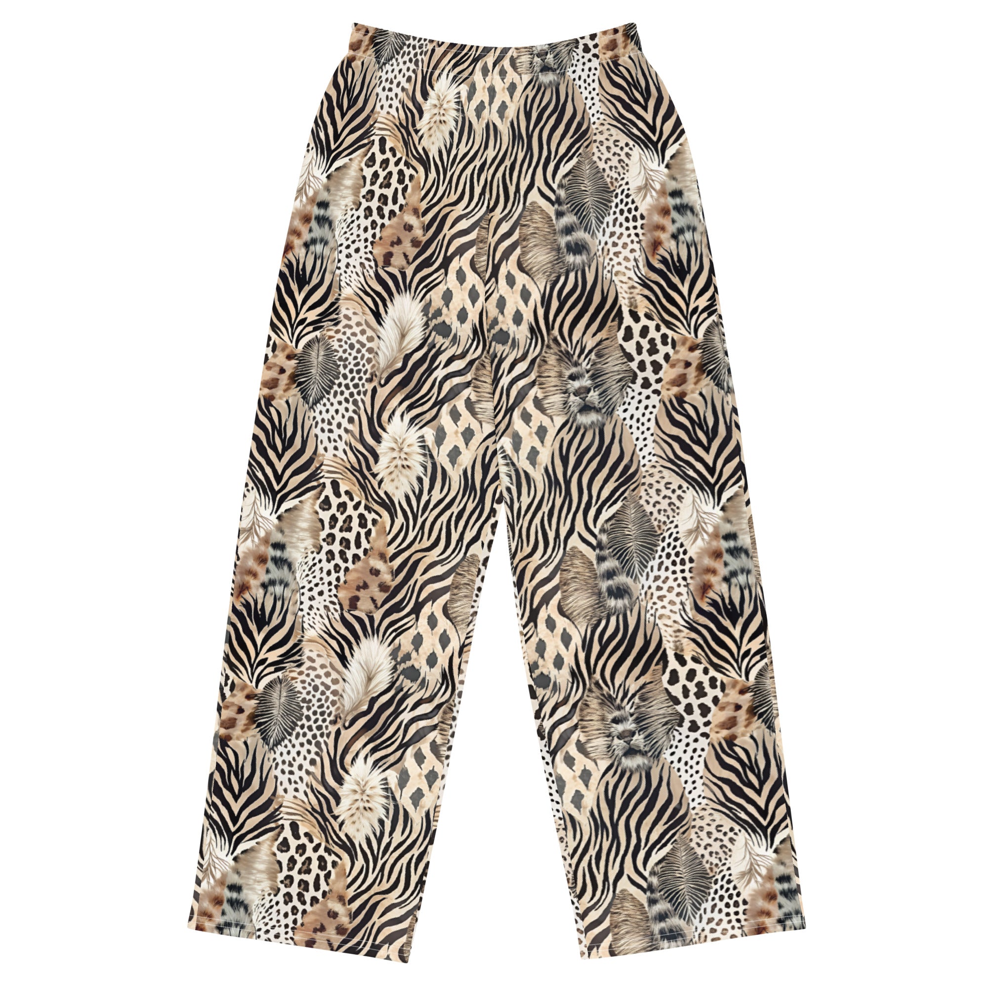 unisex wide-leg pants- Artsy Animal Print Design V