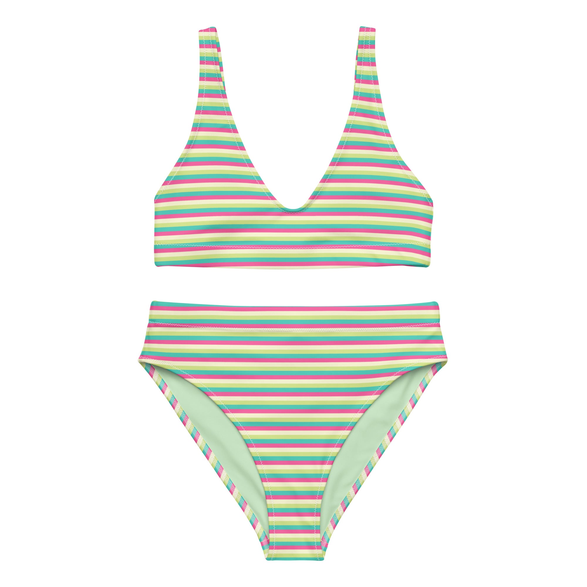 Recycled High-Waisted Colorful Striped Bikini III