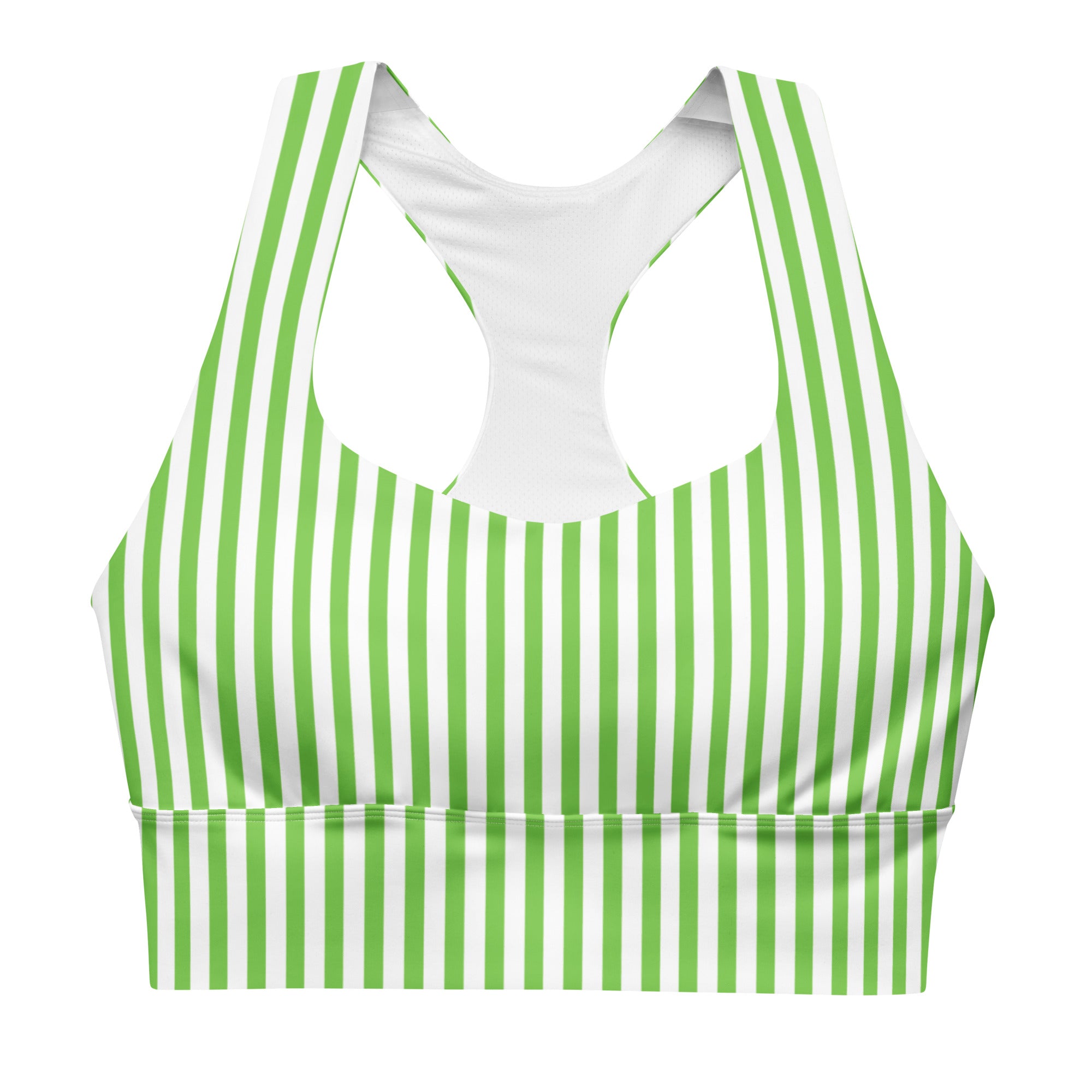 Longline sports bra- White and Green Stripes