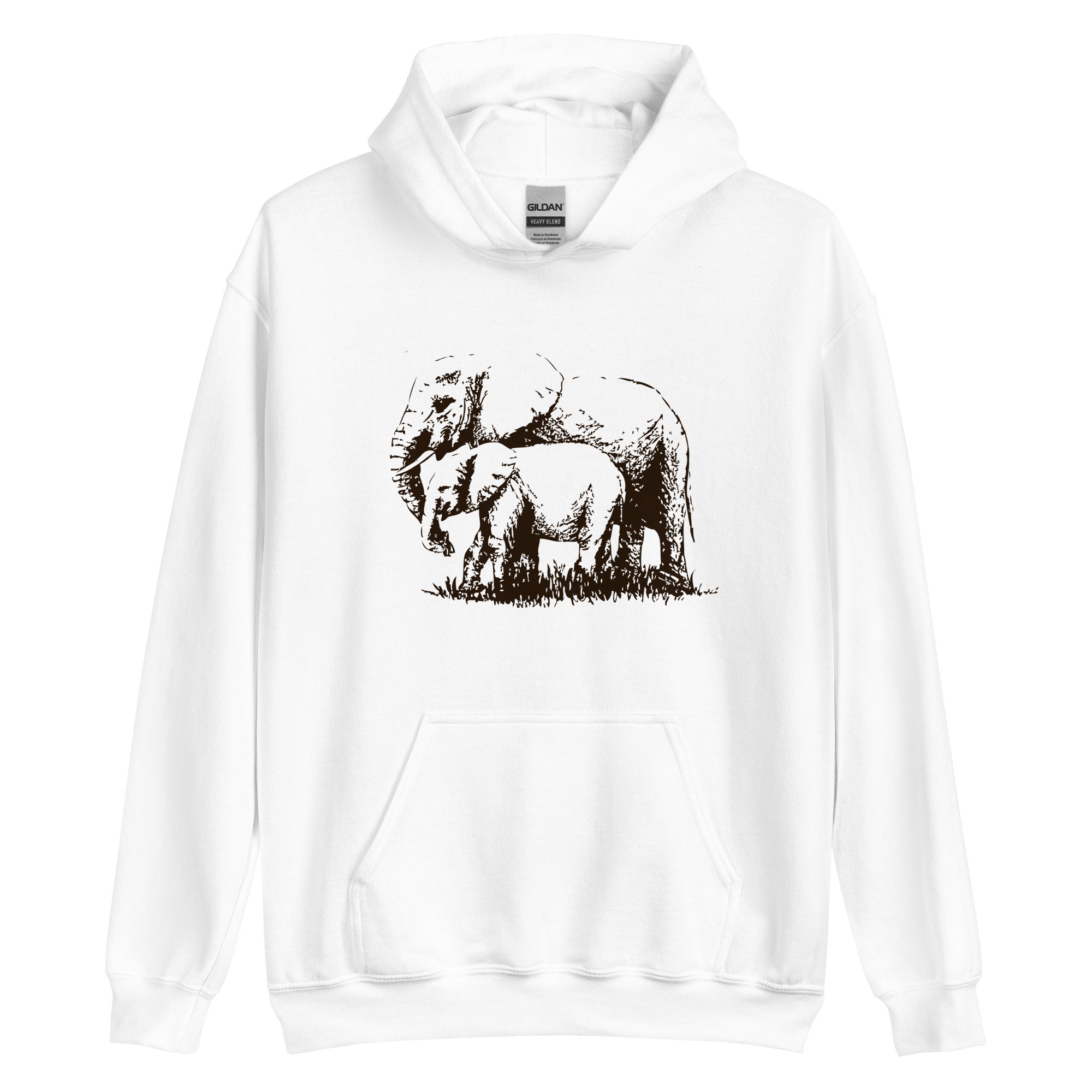 Unisex Hoodie- Hand drawn Elephant Mono