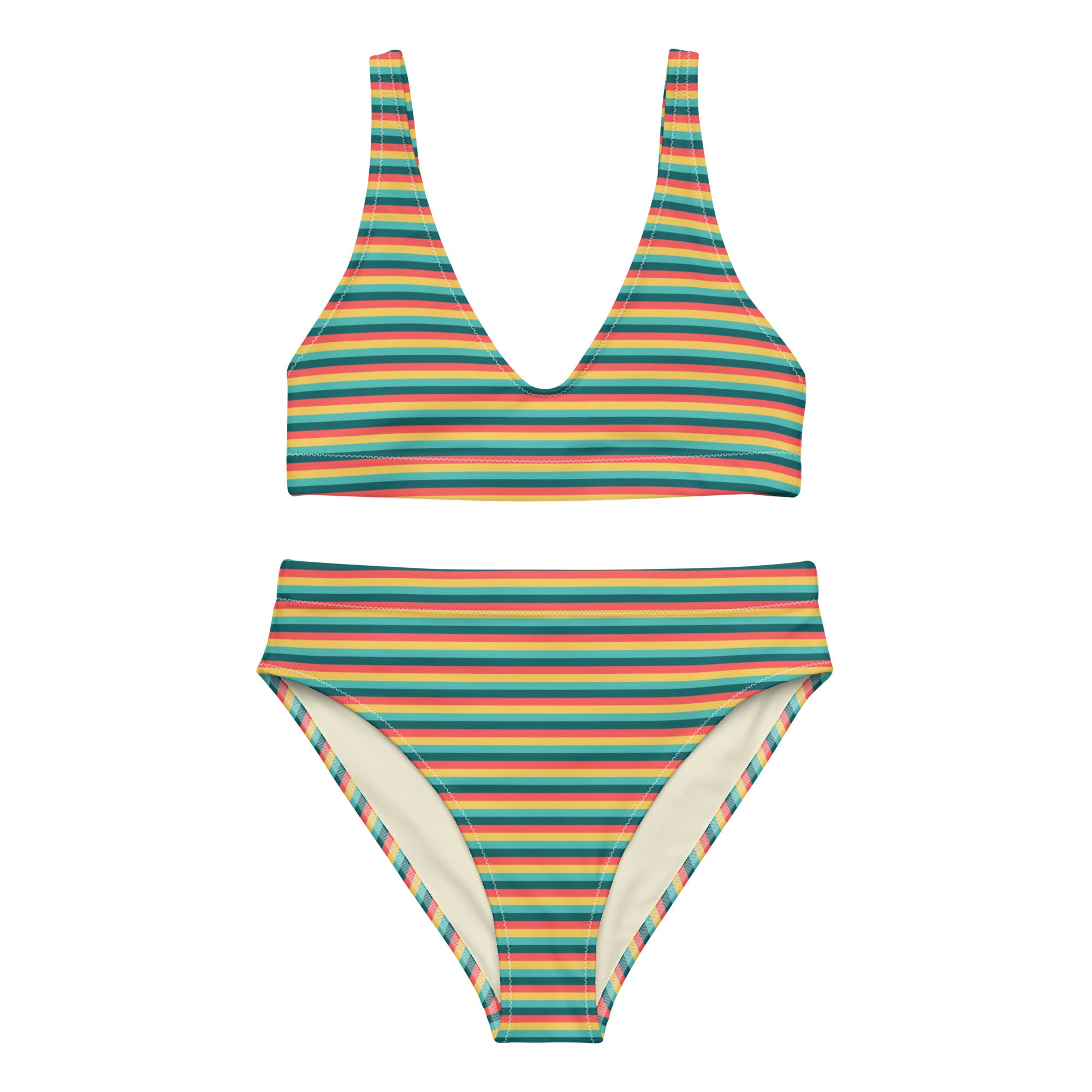 Recycled High-Waisted Colorful Striped Bikini X