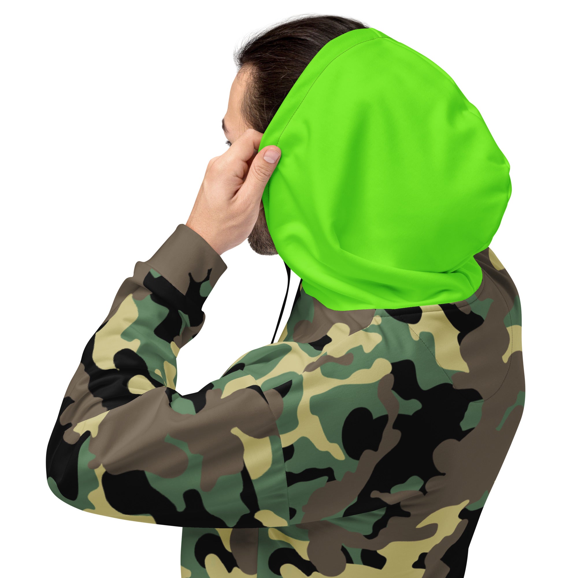 Unisex Hoodie-Jungle Camo with Highvisibility Green Hood