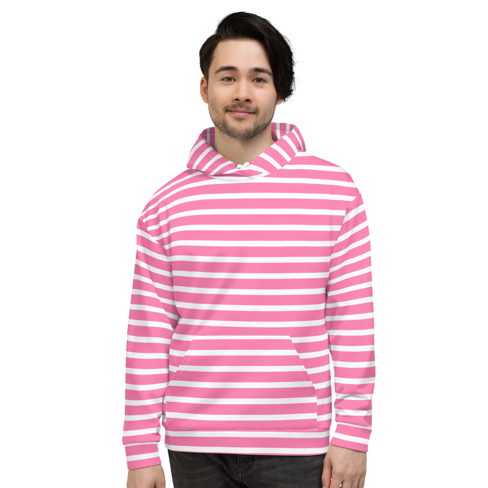 Unisex Hoodie- White and Pink Striped