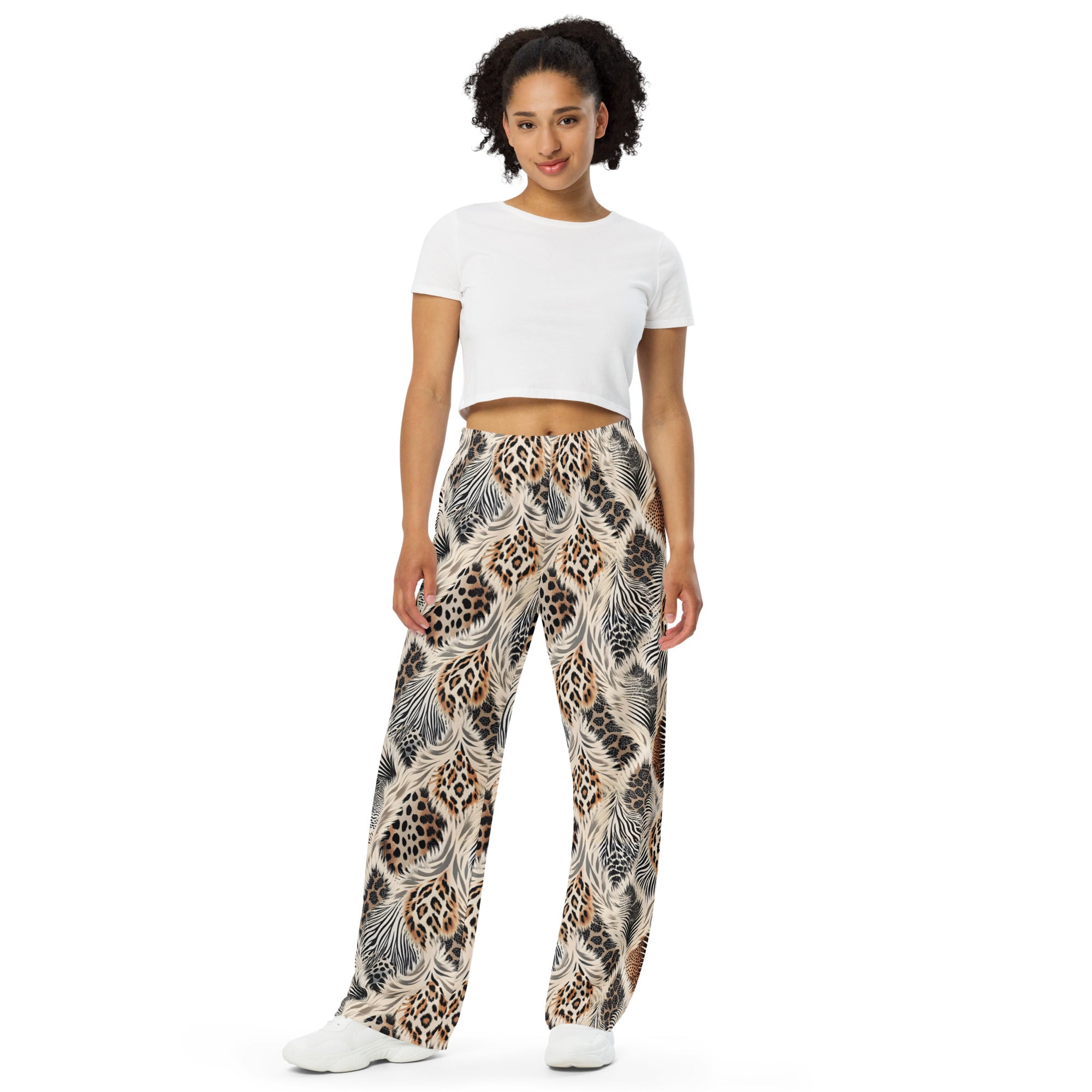 unisex wide-leg pants- Artsy Animal Print Design I
