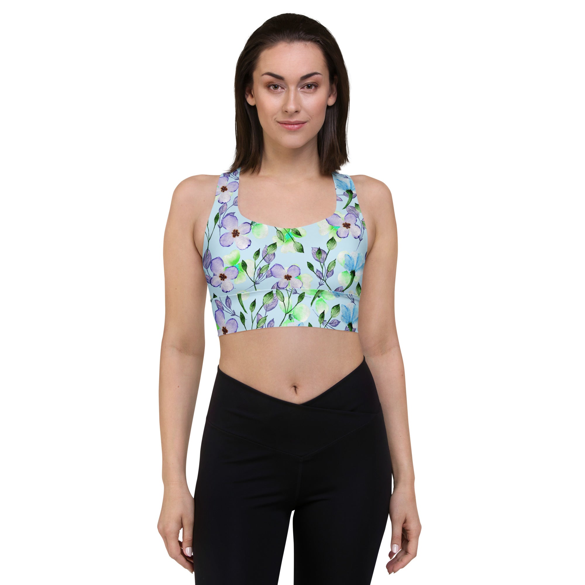 Longline sports bra- Summer Flowers Blue