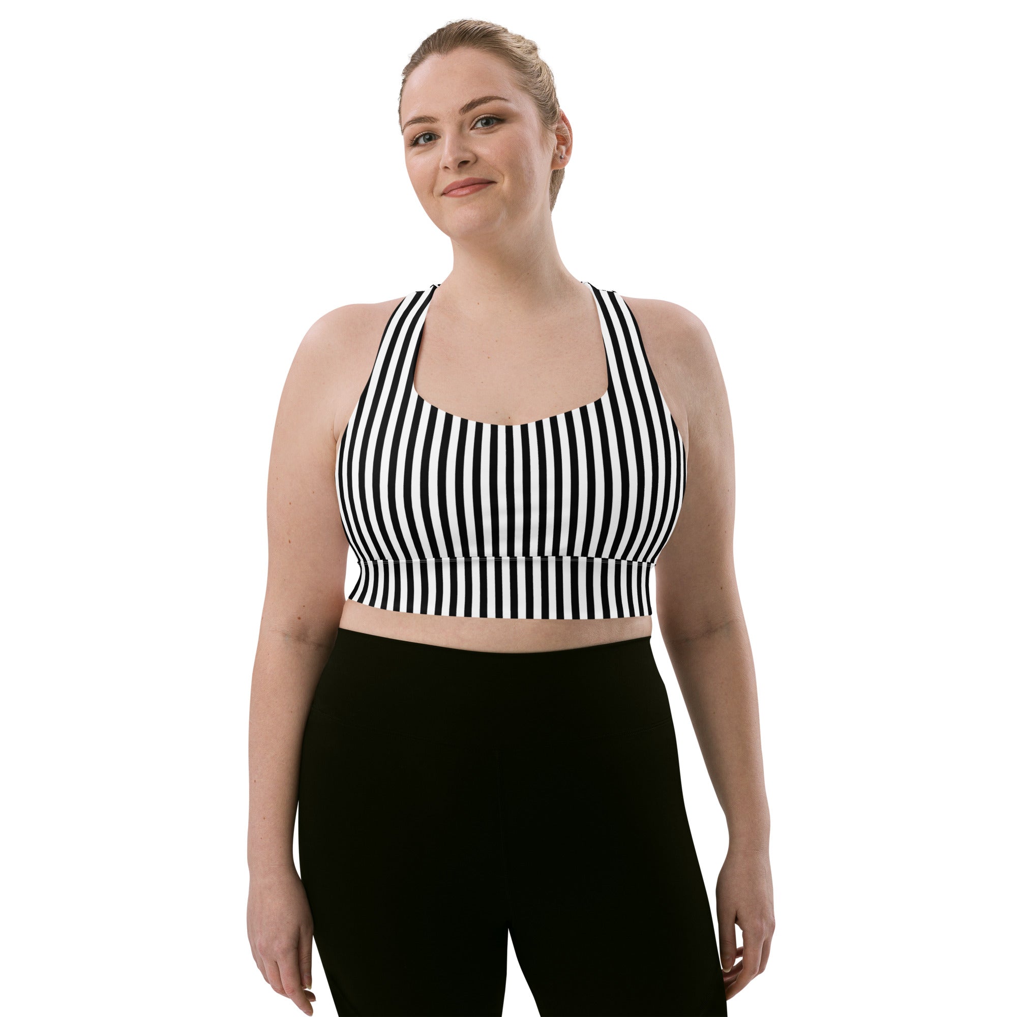 Longline sports bra- Black and White Stripes