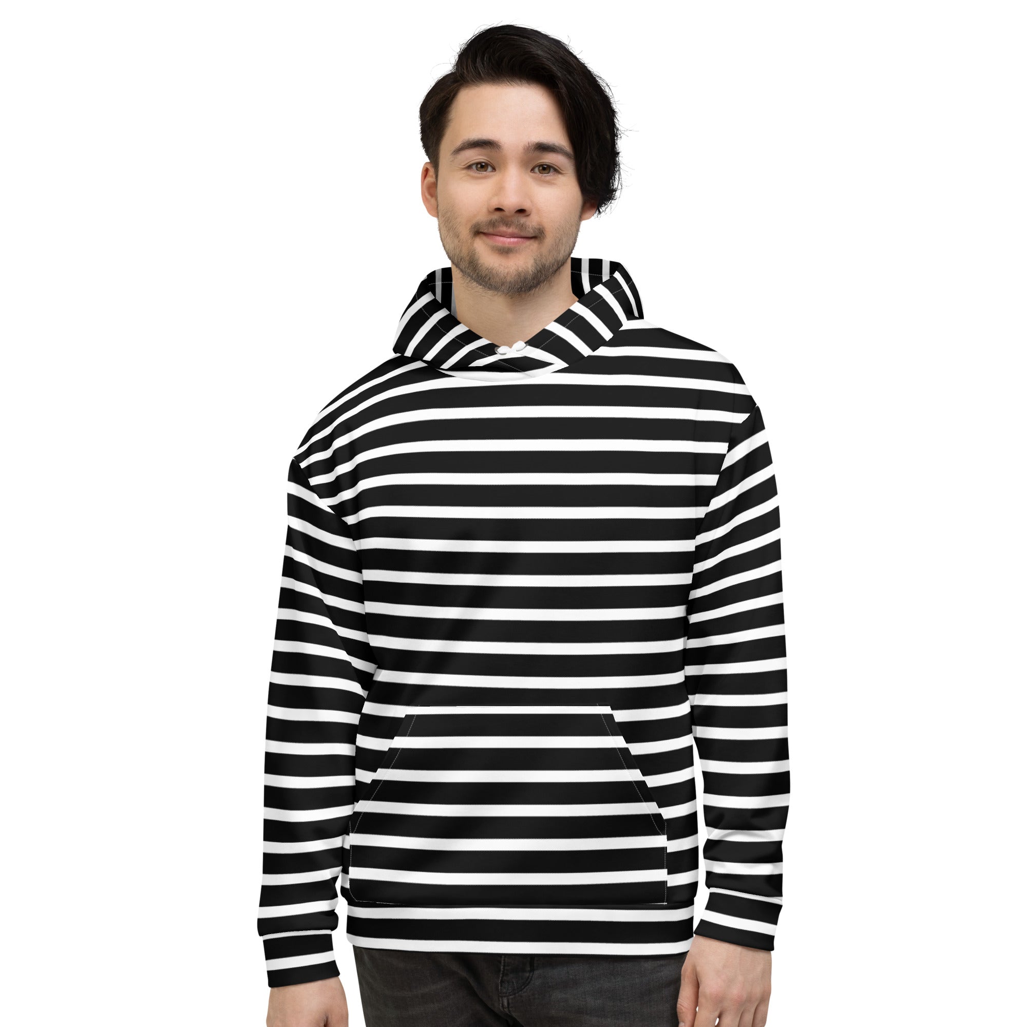 Unisex Hoodie- White and Black Striped