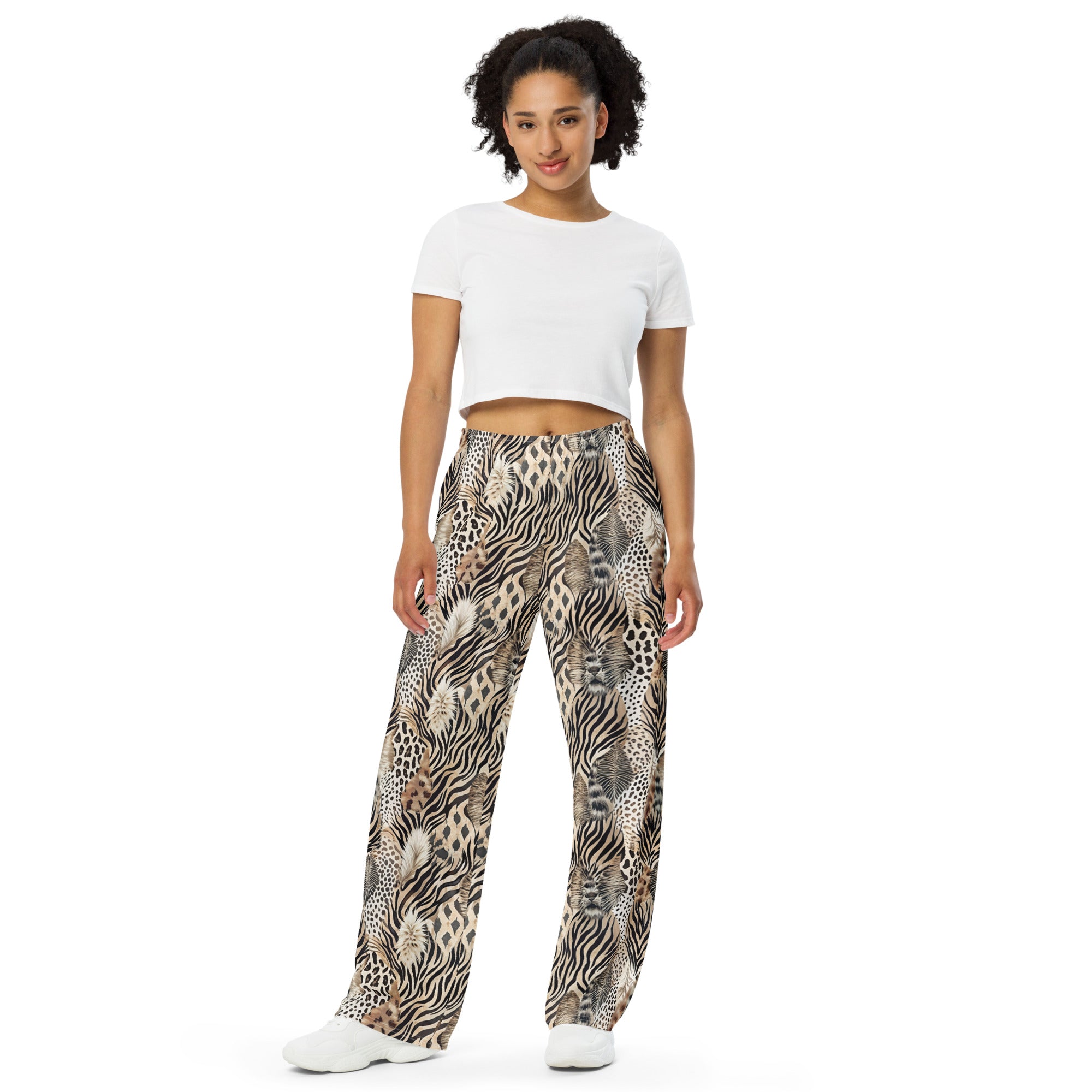 unisex wide-leg pants- Artsy Animal Print Design V
