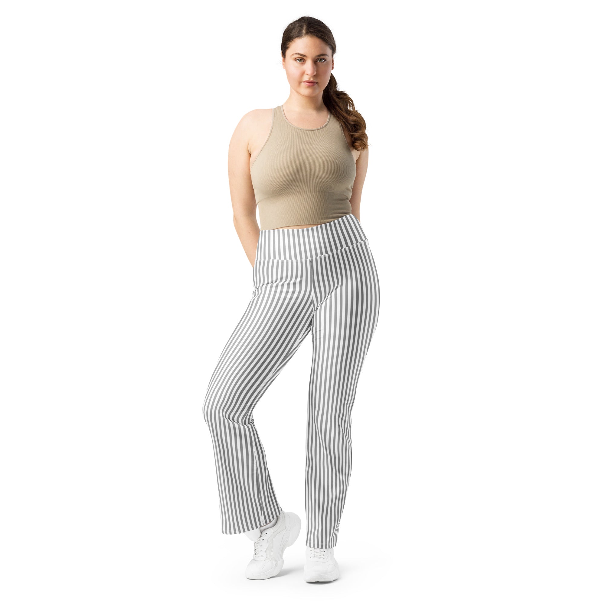 Flare leggings- White and Grey Stripes