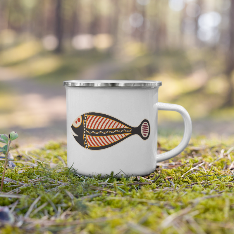 Enamel Mug- Australian Tribal Painting Fish Figure IV